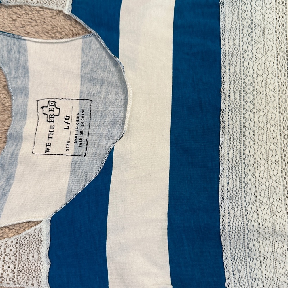 NWT - We The Free - Striped + Lace Teal/White Tank - Picture 12 of 14